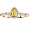Pompeii3 3/4CT Fancy Yellow Pear Lab Created Diamond Halo Engagement Ring Yellow Gold - 4 of 4