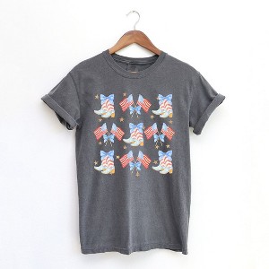 Simply Sage Market Women's Coquette Patriotic Cowgirl Boots Chart Short Sleeve Garment Dyed Tee - 1 of 2