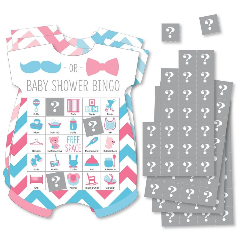 Big Dot of Happiness Chevron Gender Reveal - Picture Bingo Cards and Markers - Gender Reveal Party Baby Shower Shaped Bingo Game - Set of 18, 1 of 6