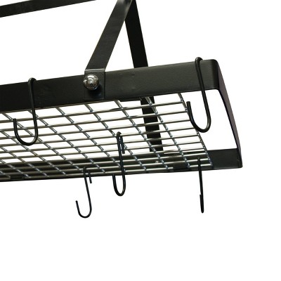 Black Enamel Rectangle Ceiling Pot Rack with Hooks