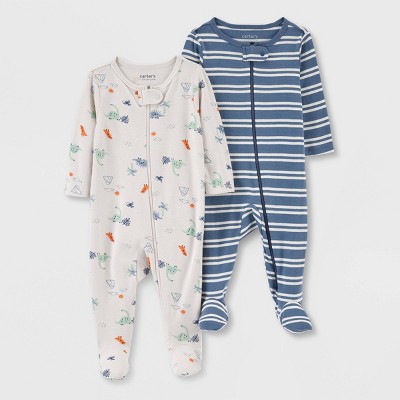 Image of Carter's Just One You® Baby Boys' 2pk Dino Striped Pajamas - Blue 9M