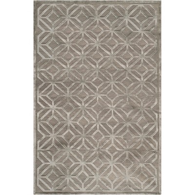 Gray Geometric Hand-Knotted Wool and Viscose 6' x 9' Rug