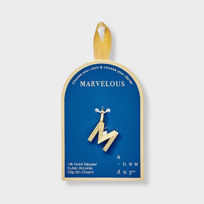 14K Gold Dipped Cubic Zirconia Ribbed Letter Charm - A New Day™ Gold