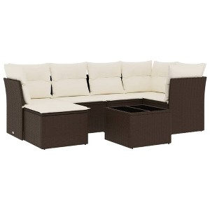 vidaXL Garden Sofa Set Brown PE rattan, powder-coated steel, tempered glass - 1 of 4
