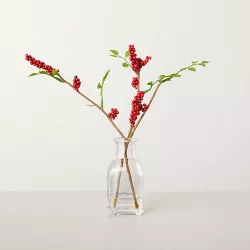 8" Faux Winterberry Stems Glass Bottle Arrangement - Hearth & Hand™ with Magnolia