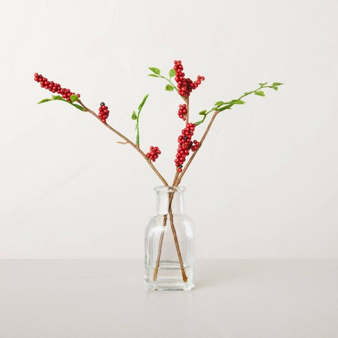 Faux Winterberry Stems Glass Bottle Arrangement - Hearth & Hand™ with Magnolia - image 1 of 4