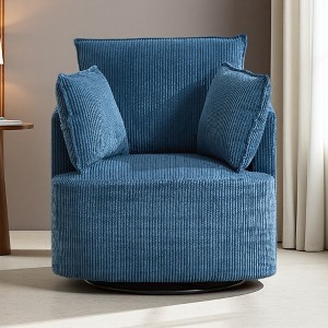 360-degree Wood and Metal Swivel Barrel Chair with Curved Backrest - 1 of 4