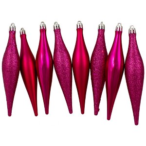 Northlight Shatterproof 4-Finish Finial Drop Christmas Ornaments - 6" - Magenta Pink - 8ct - 1 of 4