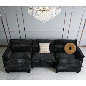 Modular Sectional Cloud Couch, 113" &143" U Shaped Couch, Sofa Couch with 5 Pillows & Movable Ottoman, Chenille - 1 of 4