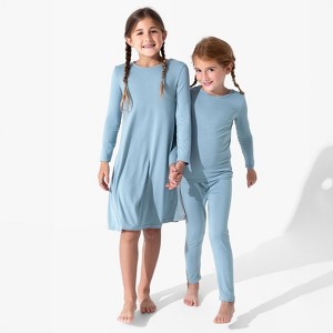 Bellabu Bear Baby Oasis Teal Bamboo Girls' Long Sleeve Dress - 1 of 4