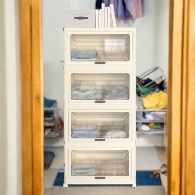 Alilang 22.44 Inch Stackable Storage Cabinet with Transparent Doors and Rolling Casters - Cream White