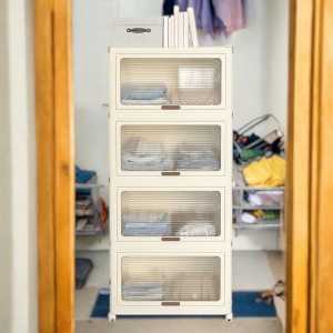 Alilang 22.44 Inch Stackable Storage Cabinet with Transparent Doors and Rolling Casters - Cream White - 1 of 4