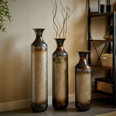 NicBex Vintage Floor Vases Set of 3, Metal Center Vase,  Large Standing Vase for Living Room Fireplace Hallway Corner