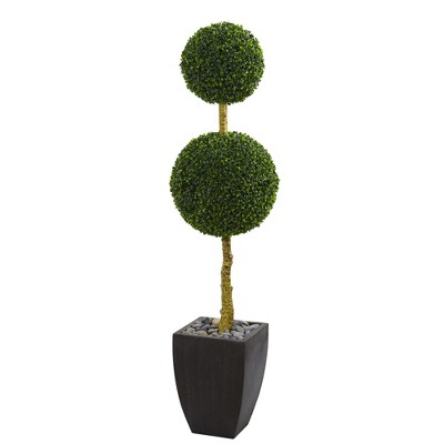 5ft Double Ball Boxwood Topiary Artificial Tree In Black Planter - Nearly Natural