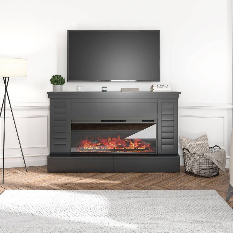 Hathaway Wide Shiplap Mantel with Linear Electric Fireplace and Storage Drawers Black - Room &#38; Joy, 2 of 9