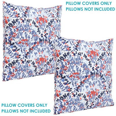 Abstract Red and Blue Polyester Square Outdoor Pillow Covers, Set of 2