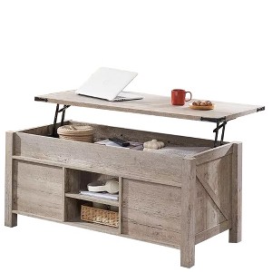 SinCiDo 48" Farmhouse Lift Top Coffee Table with Sliding Barn Door & Adjustable Shelf - 1 of 4