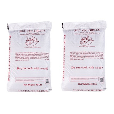 Rec Tec 40Lb Bag Grills Ultimate Premium Hardwood Grilling Cooking Pellet Barbecue BBQ Grill Smoker Blend, 40 Pound Bag (2 Pack)