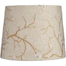 Springcrest Beige Plum Flower Embroidery Medium Drum Lamp Shade 12" Top x 14" Bottom x 11" Slant (Spider) Replacement with Harp and Finial