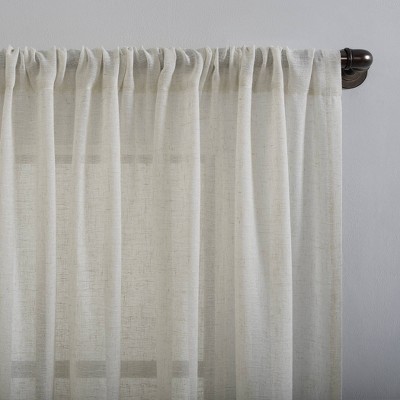 Ecru Sheer Linen Polyester Rod Pocket Curtain Panel