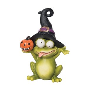 Gallerie II 3.35" x 5.43" Funny Frog Witch Hat & Jack-O-Lantern Pumpkin Small Halloween Figurine - 1 of 4