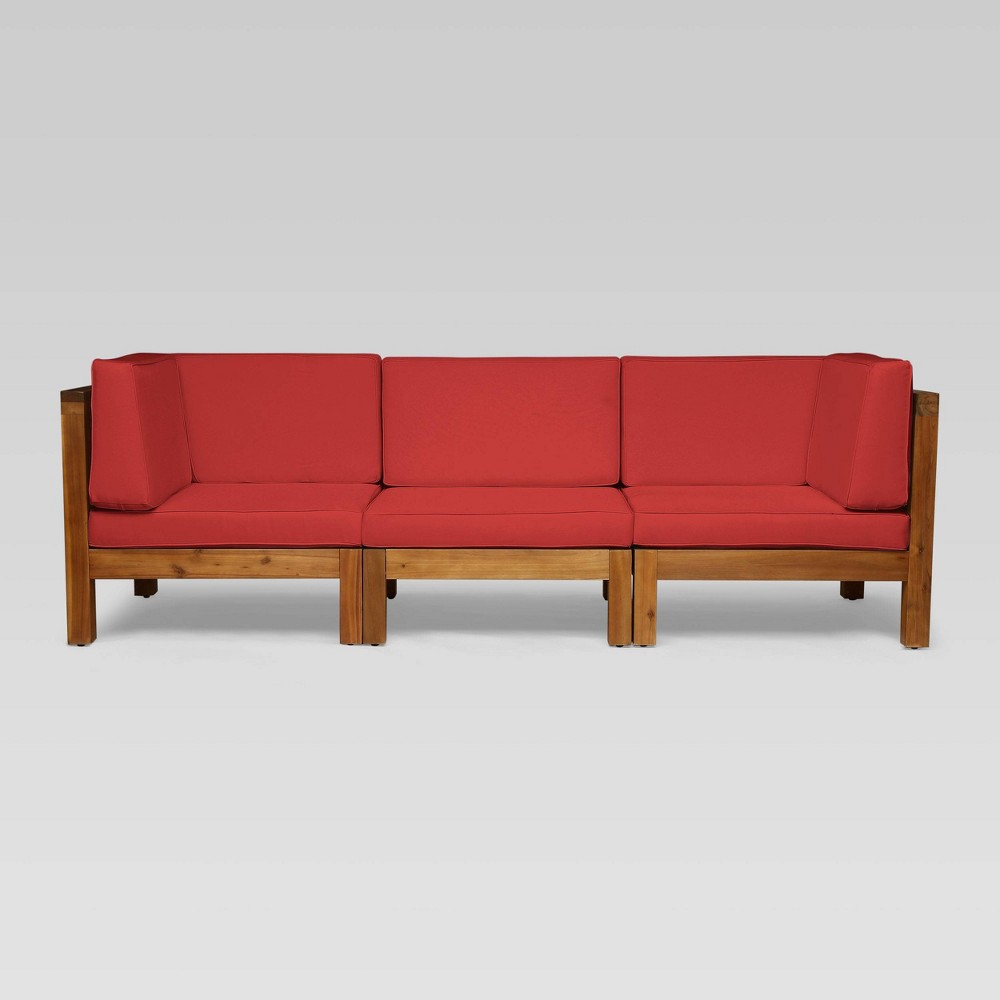 Photos - Garden Furniture Brava 3pc Acacia Modular Sofa - Teak/Red - Christopher Knight Home