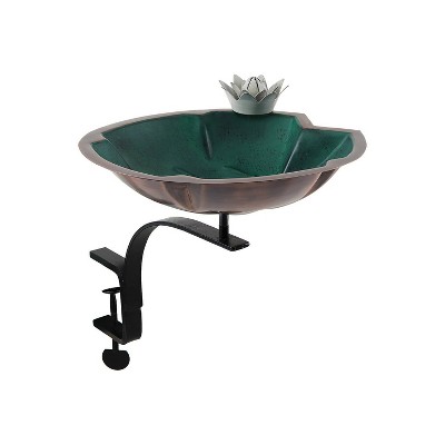 14.75" Steel Lilypad Birdbath with White Flower and Rail Mount Bracket Green - Achla Designs