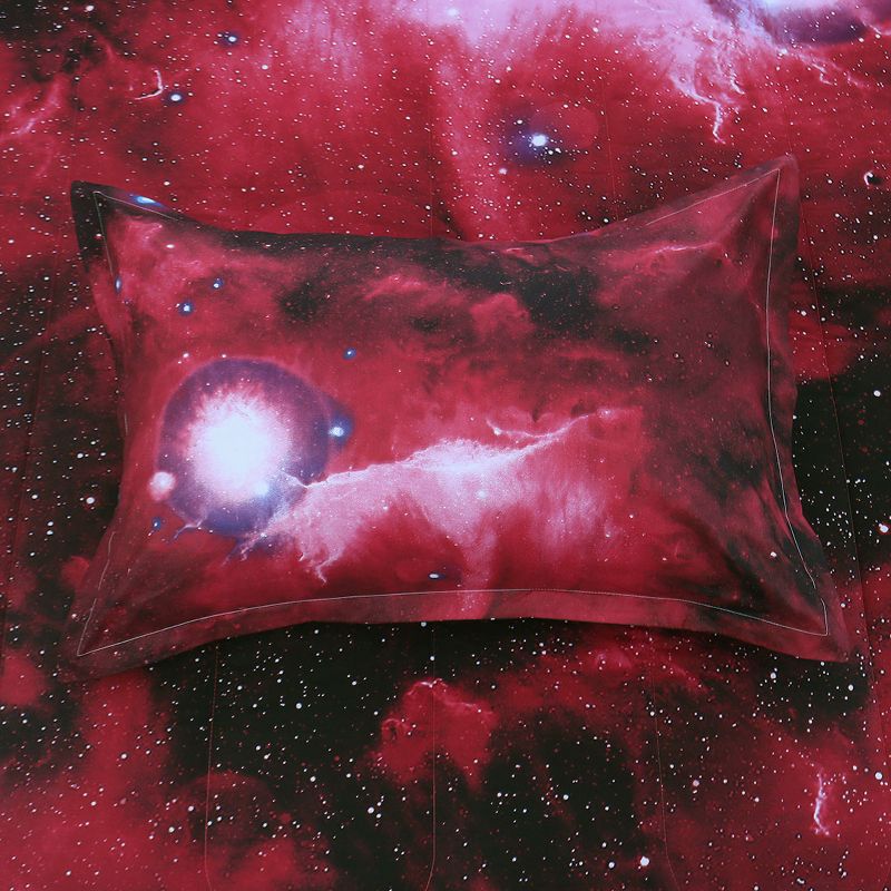 PiccoCasa Polyester Twin Galaxies All-season Reversible Comforter & Pillowcase Sets Galaxies Red 2 Pcs, 4 of 8