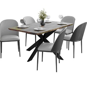 LeisureMod Ravenna 6-Piece Dining Set - 63" Rectangular MDF Wood Dining Table, 5 Leather Dining Chairs - 1 of 4