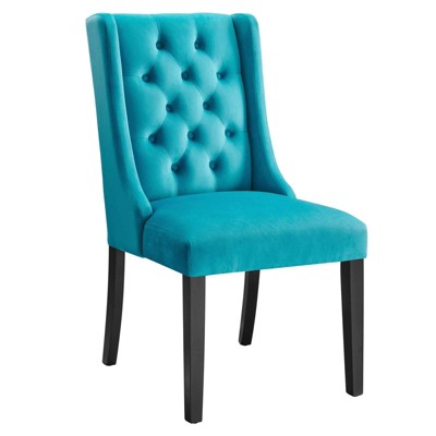 Blue Velvet Upholstered Side Chair with Wood Legs