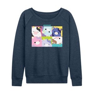 Women's - Squishmallows - Mooody Cow Grid Lightweight French Terry Wide Neck Long Sleeve Shirt - 1 of 4