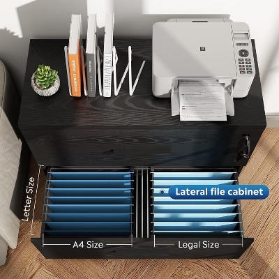 Black MDF 2-Drawer Lockable Lateral File Cabinet