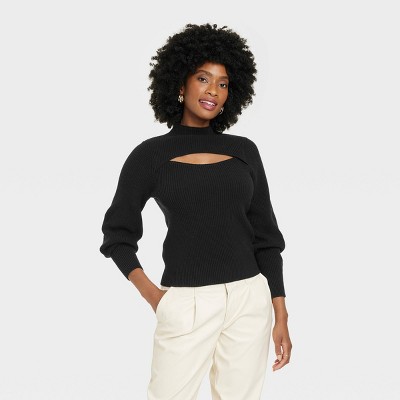 Women's Mock Turtleneck Cut Out Sweater - A New Day™
