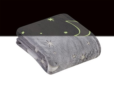 Space Adventures Gray Glow-In-The-Dark Fleece Throw Blanket