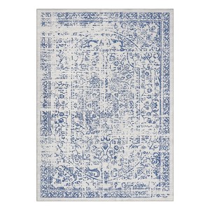 Washable Vintage Floral Distressed Rug Non Slip Low Pile Rug Soft Throw Floor Cover Foldable Indoor Carpet for Living Room Bedroom Playroom Nursery - 1 of 4
