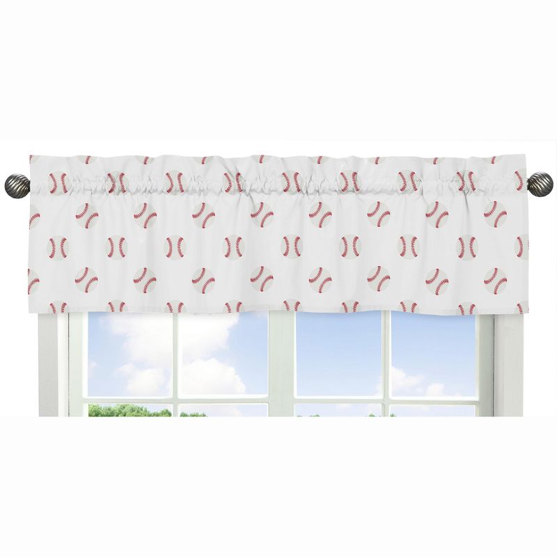 Sweet Jojo Designs Window Valance Treatment 54in. Baseball Patch Red and White, 1 of 4