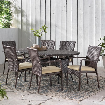 GDFStudio Pomander Outdoor Wicker 7 Piece Dining Set with Cushion