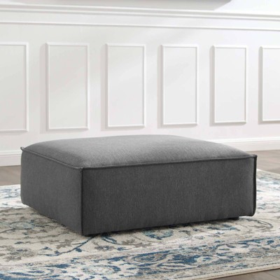 Charcoal Round Minimalist Fabric Ottoman, 41.5" x 35"