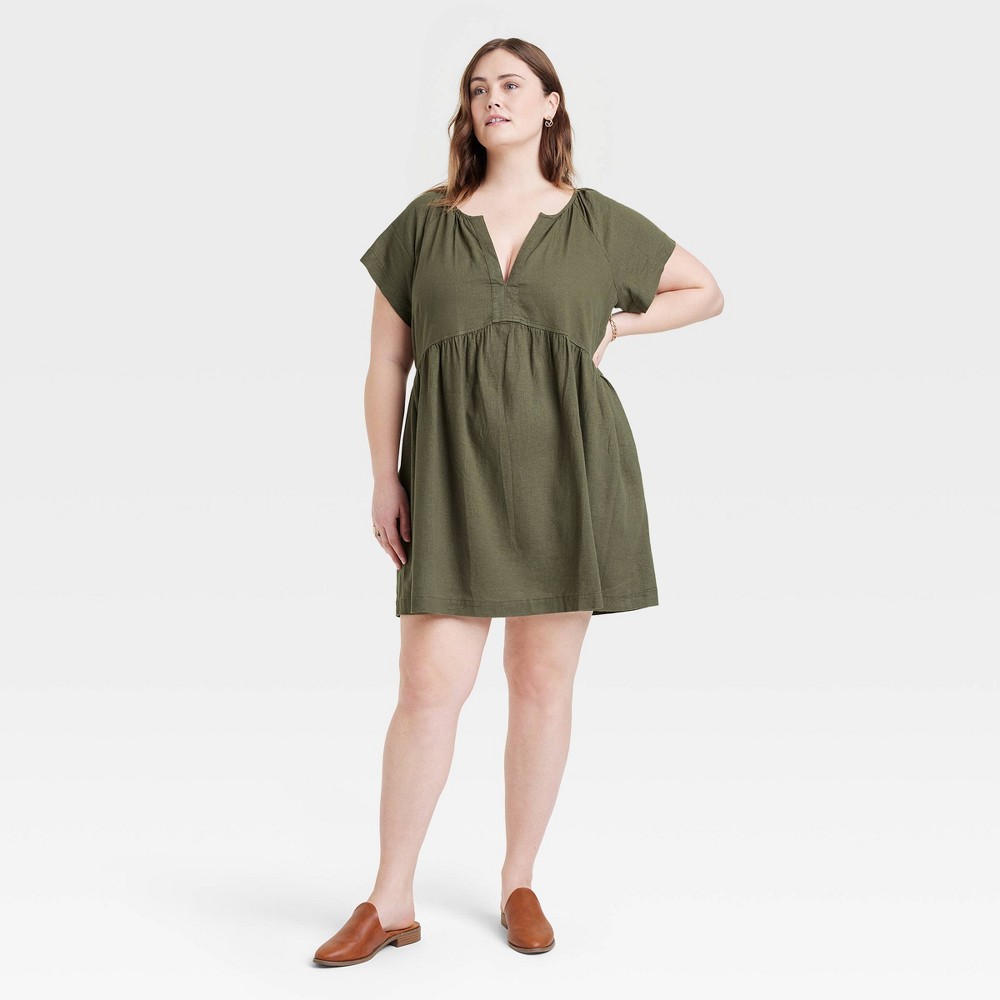 Women's Short Sleeve Linen Mini Shift Dress - Universal Thread™ Olive Green 2X