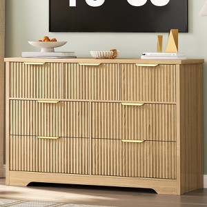 Garvee Modern 7 Drawer Dresser with Fluted Design, Wide Wooden Storage Cabinet & TV Stand for Bedroom, Hallway, Natural Oak - 1 of 4