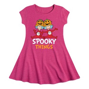 Girls' - Dr. Seuss - Spooky Things Thing 1 and Thing 2 Fit & Flair Cap Sleeve Graphic Dress - 1 of 4