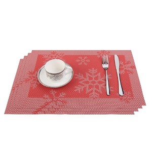 Snowflakes Jacquard 12" x 18" In. PVC Fiber Woven Non-Slip Washable Placemat Set of 4 - 1 of 3