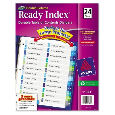 Avery Ready Index Customizable Table of Contents Double Column Dividers 24-Tab Ltr 11321