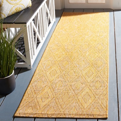 Gold Geometric 27" x 8" Stain-Resistant Indoor/Outdoor Rug