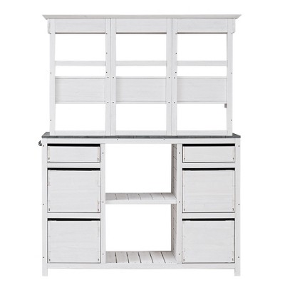 NicBex Outside Potting Bench Table with Multiple Drawers and Open Storage Shelves Farmhouse Garden Work Bench Station Outdoor