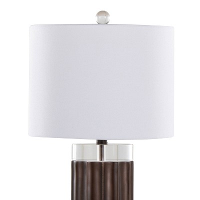 Brown Lustre Polyresin Table Lamp Set with Off-White Linen Shade