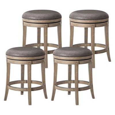 Maven Lane Alexander Rotating Backless Kitchen Stool in Vegan Leather Seat, Set of 4