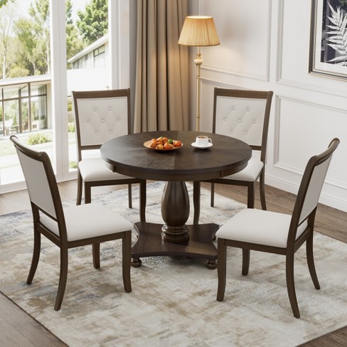 Whisen 5-Piece Retro Dining Set, Round Table with Pedestal Table Base and 4 Upholstered Chairs - image 1 of 4