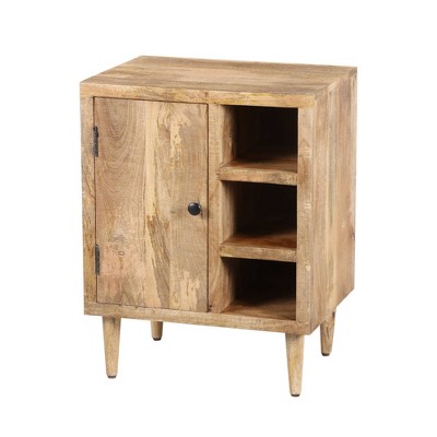 Transitional Mango Wood Side Table with Open Cubbies and Door Storage Brown - The Urban Port