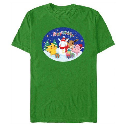Men's Pokemon Christmas Happy Holidays Snowman T-shirt - Kelly Green ...
